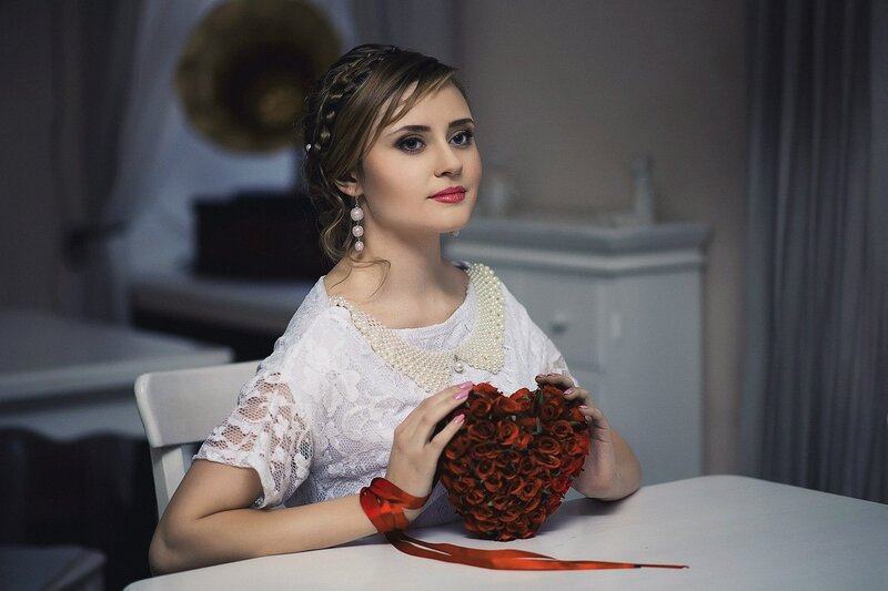 Woman Holding Rose Bouquet — White