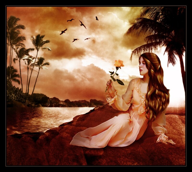 Woman Holding Rose — Brown, Serene