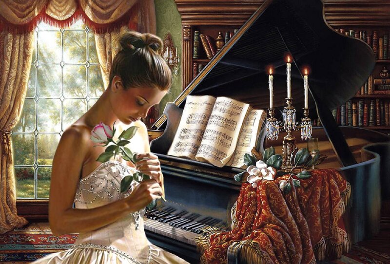 Woman Holding Rose — Gold