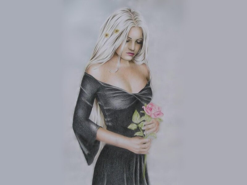 Woman Holding Rose — Gray