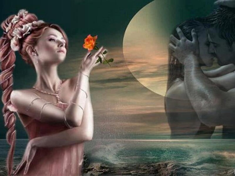 Woman Holding Rose — Green, Dramatic, Night