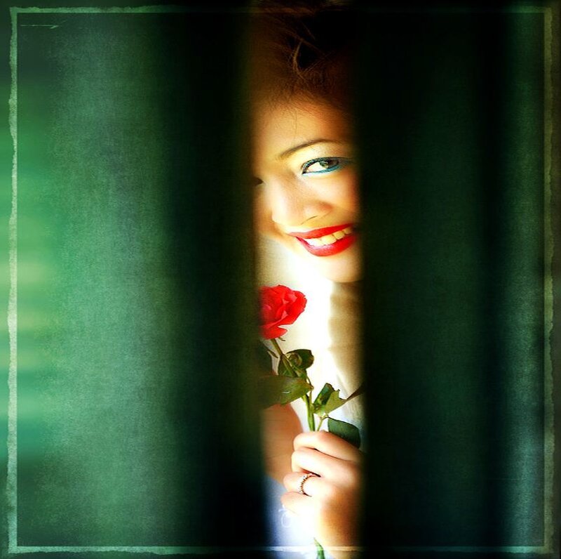 Woman Holding Rose — Green
