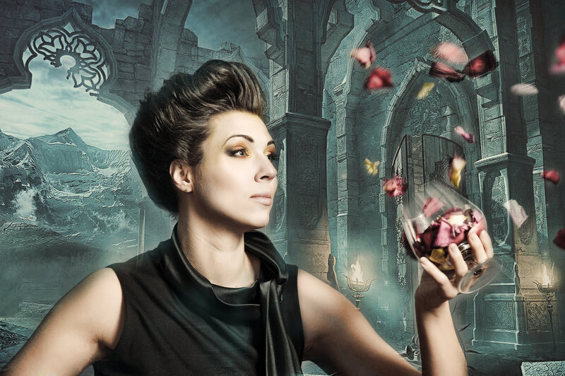 Woman Holding Rose Petals — Black