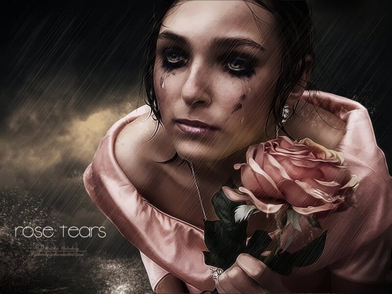 Woman Holding Rose — Pink, Dramatic, Night