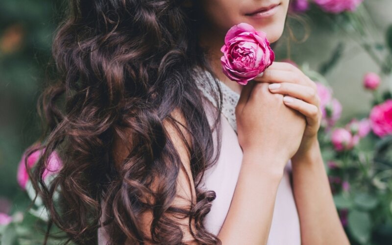 Woman Holding Rose — Pink, Serene, Spring
