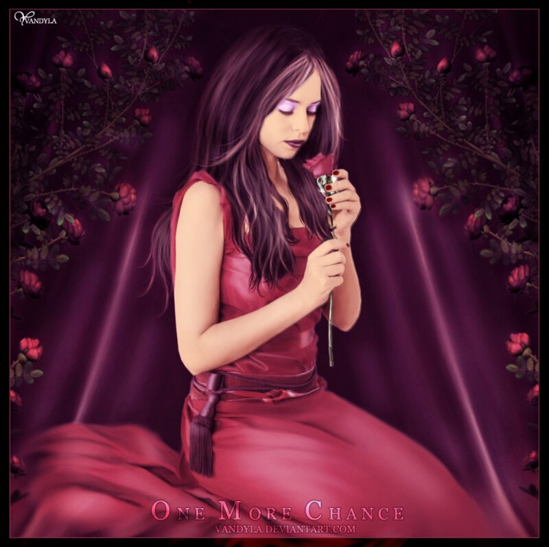 Woman Holding Rose — Purple, Dramatic