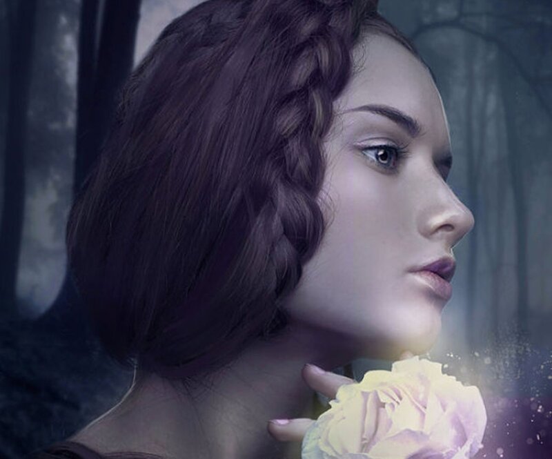 Woman Holding Rose — Purple, Mysterious
