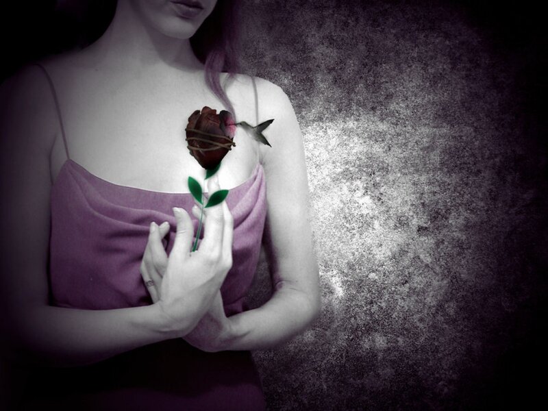 Woman Holding Rose — Purple