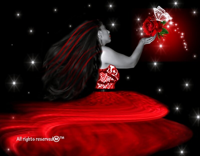 Woman Holding Rose — Red, Dramatic, Night