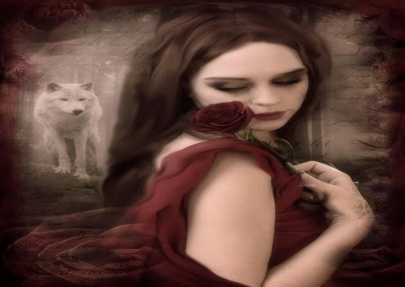 Woman Holding Rose — Red, Melancholic
