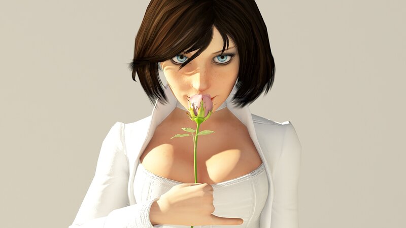 Woman Holding Rose — White, Calm