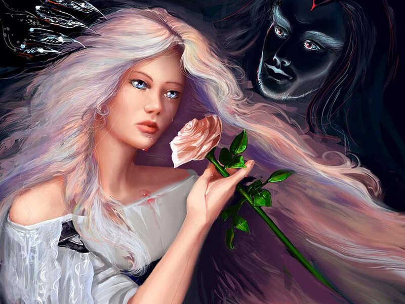 Woman Holding Rose — White, Dramatic