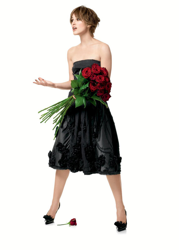 Woman Holding Roses — Black, Dramatic, Photograph, Dress