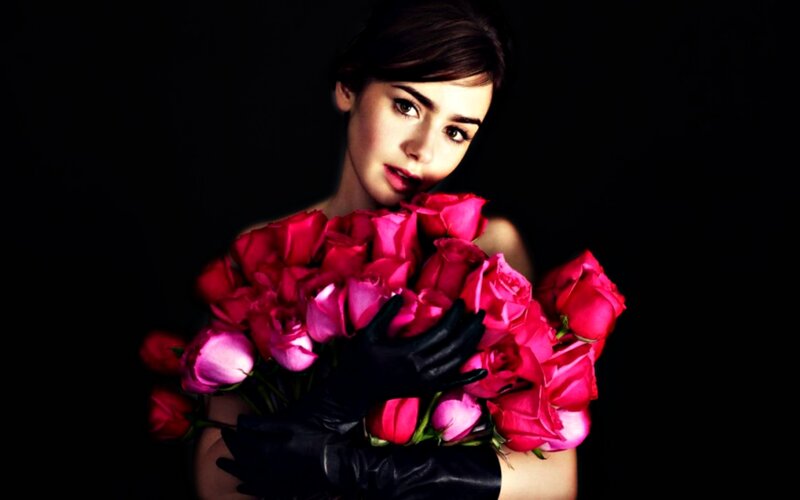 Woman Holding Roses — Black, Dramatic, Photograph, Gloves