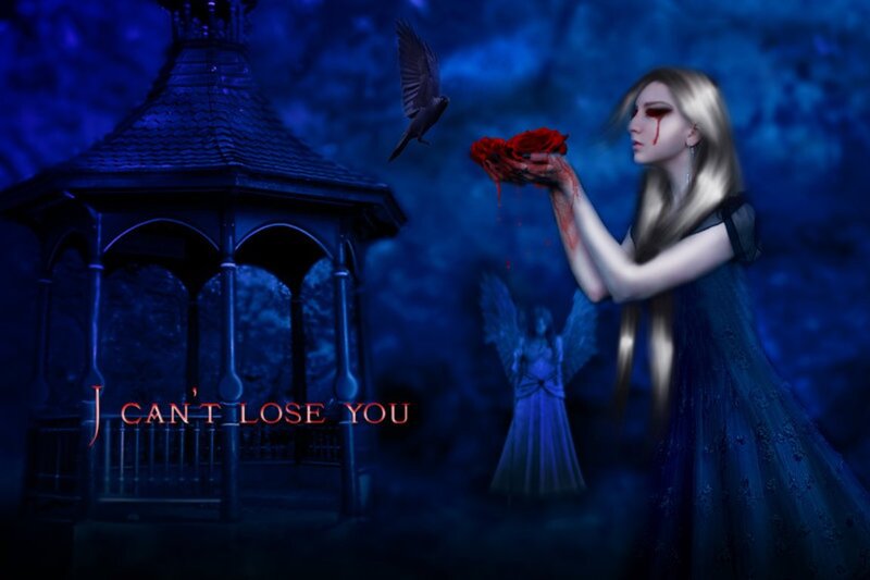 Woman Holding Roses — Blue