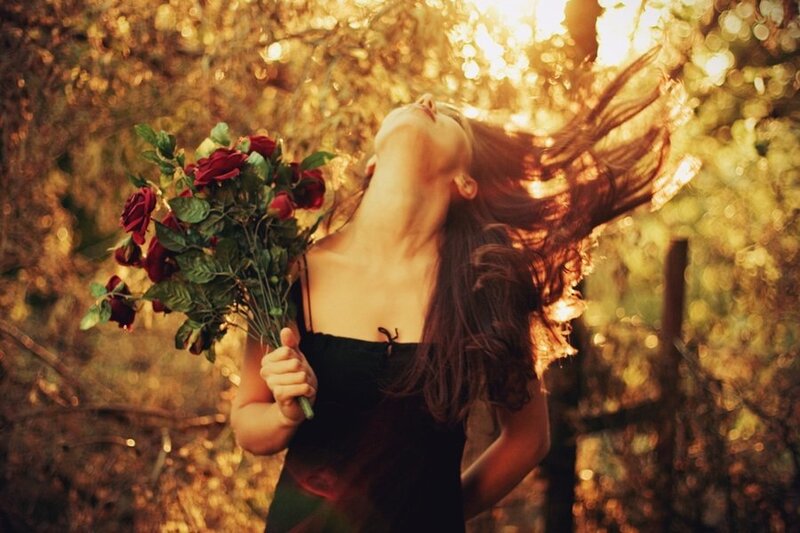 Woman Holding Roses — Gold