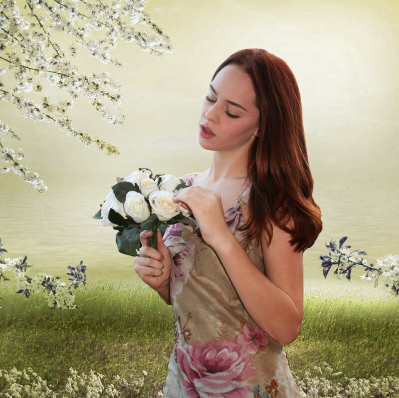 Woman Holding Roses — Green
