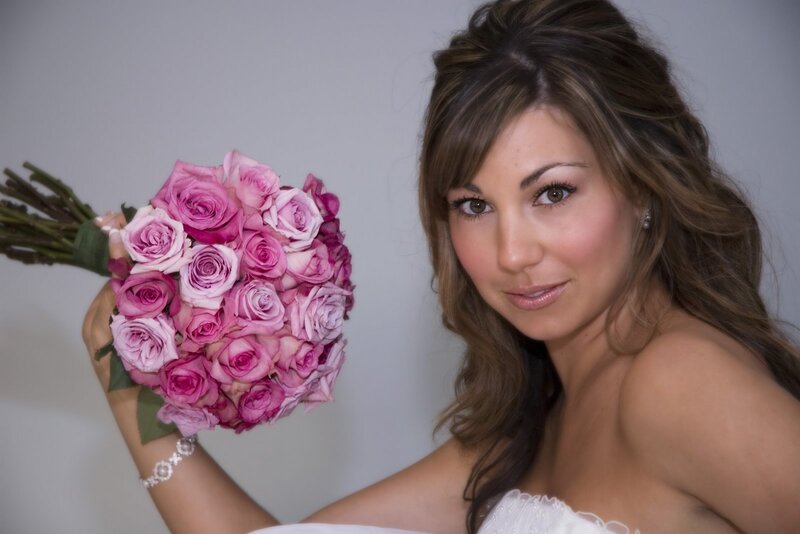Woman Holding Roses — Pink, Calm, Photograph, Bride