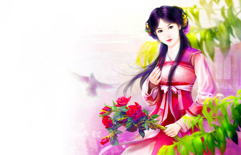 Woman Holding Roses — Pink, Serene, Spring