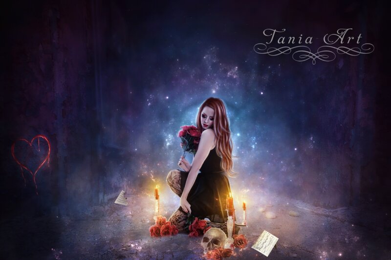 Woman Holding Roses — Purple, Dramatic, Night