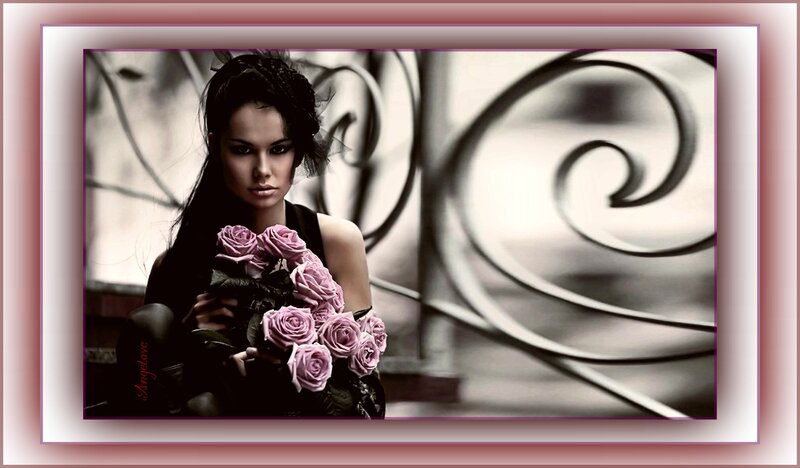 Woman Holding Roses — Purple, Dramatic
