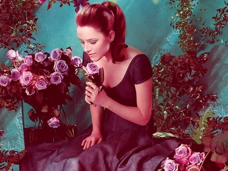 Woman Holding Roses — Purple, Serene