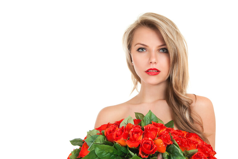 Woman Holding Roses — Red, Calm, Photograph