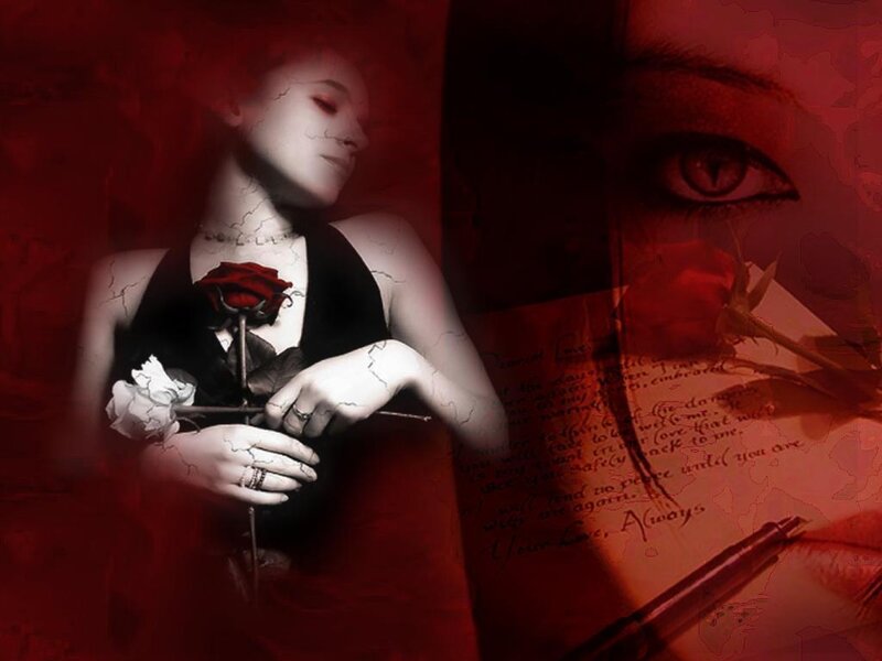 Woman Holding Roses — Red, Dramatic, Digital Art