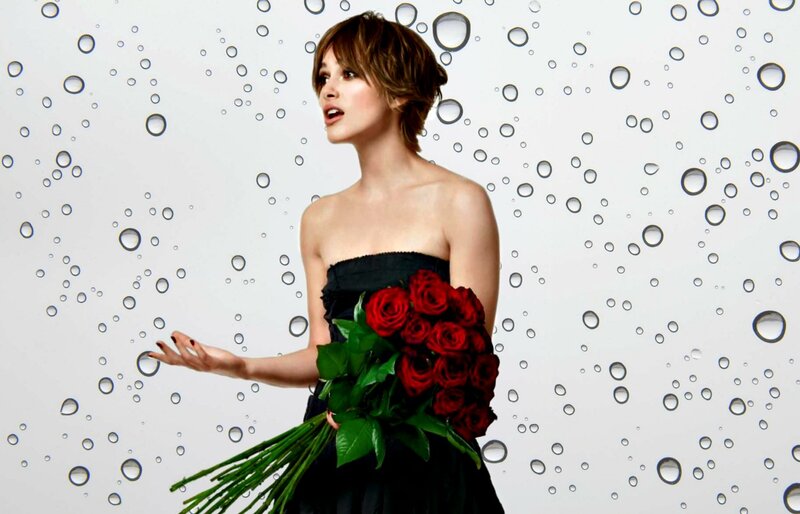 Woman Holding Roses — Red, Dramatic, Photograph, Black Dress