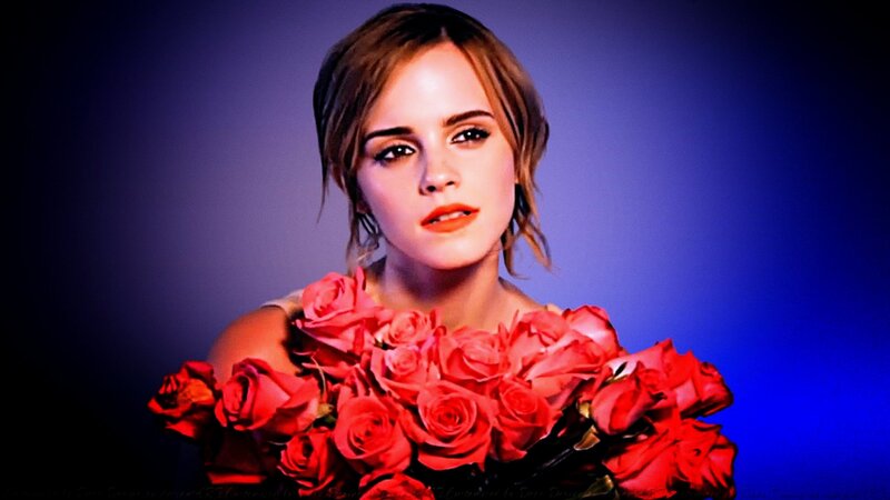 Woman Holding Roses — Red, Dramatic, Photograph, Blue Background