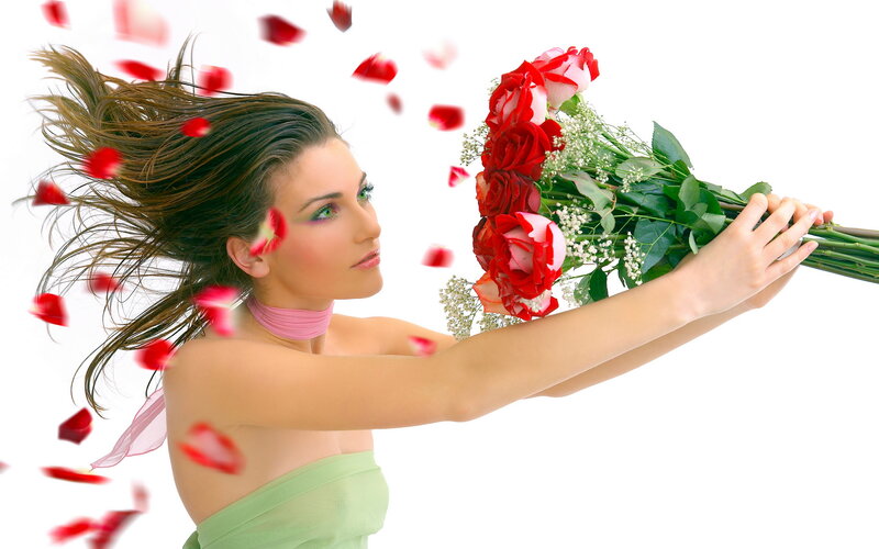 Woman Holding Roses — Red, Dreamy