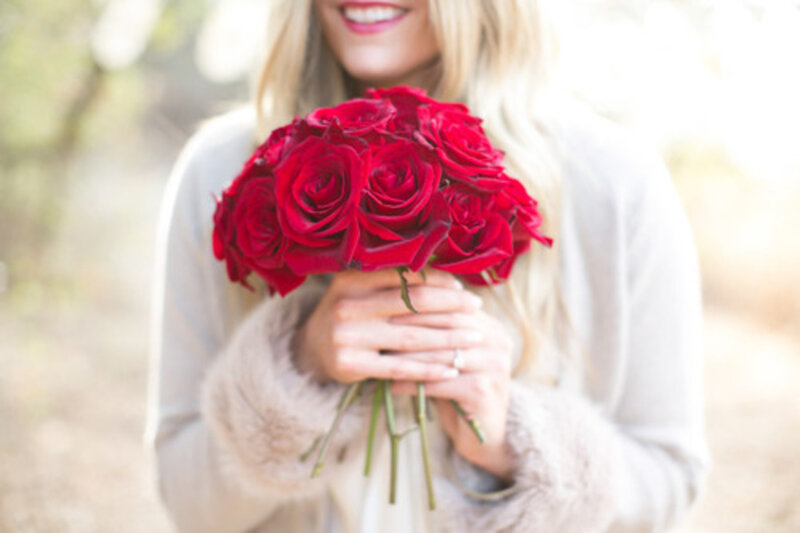 Woman Holding Roses — Red, Happy