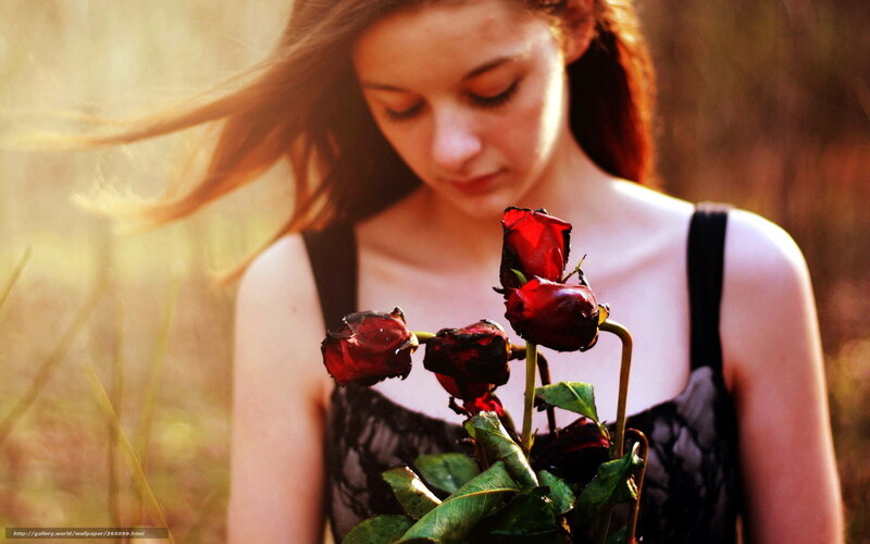 Woman Holding Roses — Red, Melancholic, Sunset