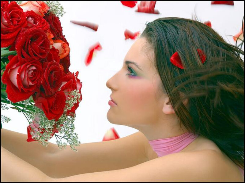 Woman Holding Roses — Red