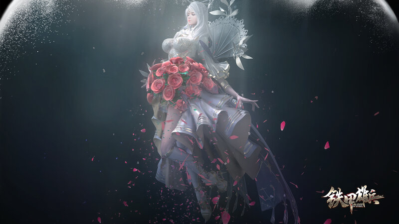 Woman Holding Roses — White, Dramatic, Night
