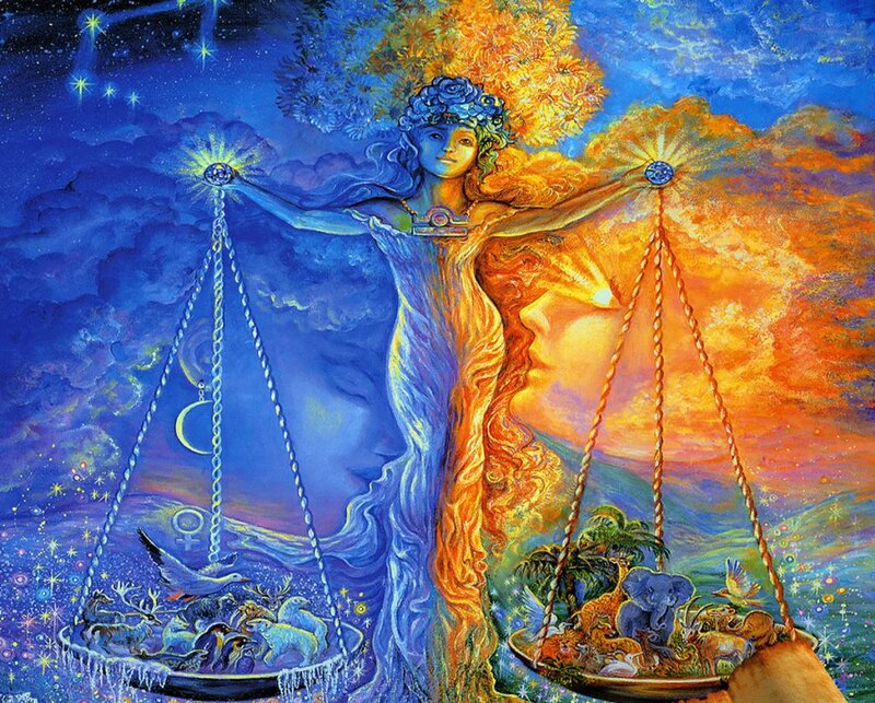 Woman Holding Scales — Blue, Dramatic, Night