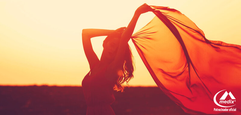 Woman Holding Scarf — Orange, Dramatic