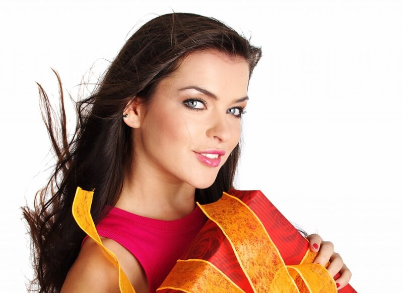 Woman Holding Scarf — Red