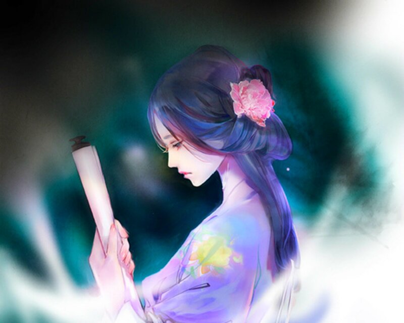 Woman Holding Scroll — Purple