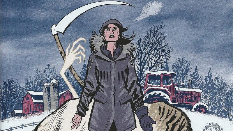 Woman Holding Scythe — Blue