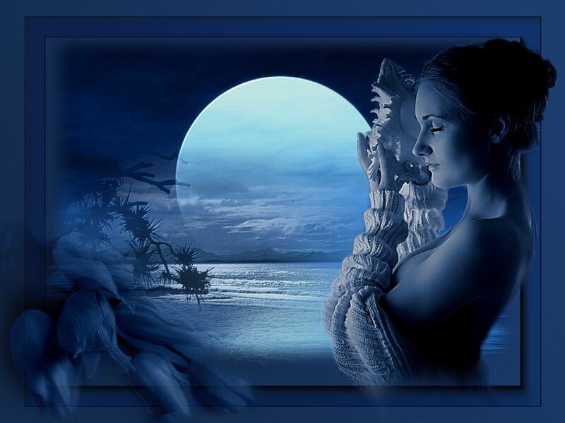 Woman Holding Seashell — Blue