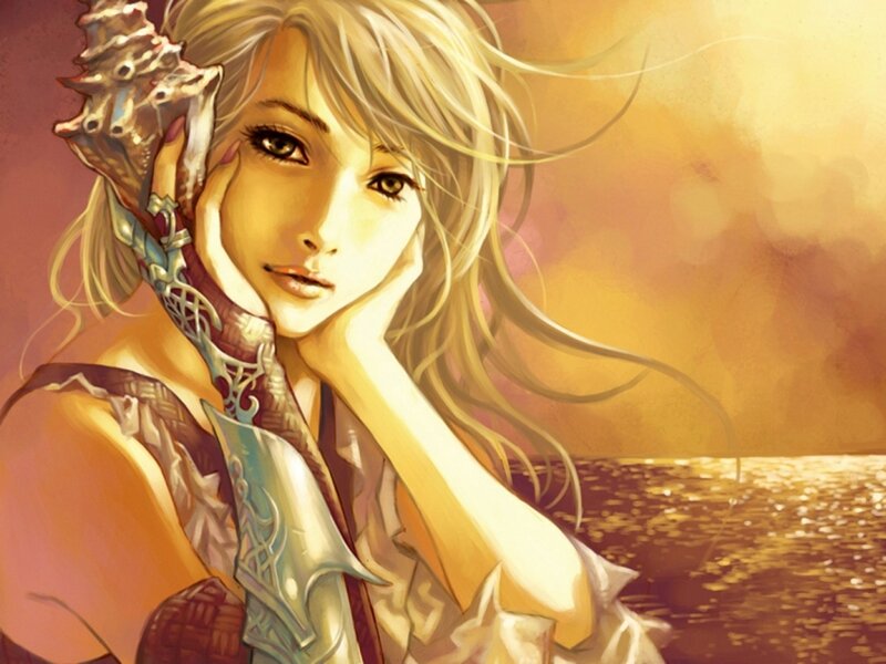 Woman Holding Seashell — Gold