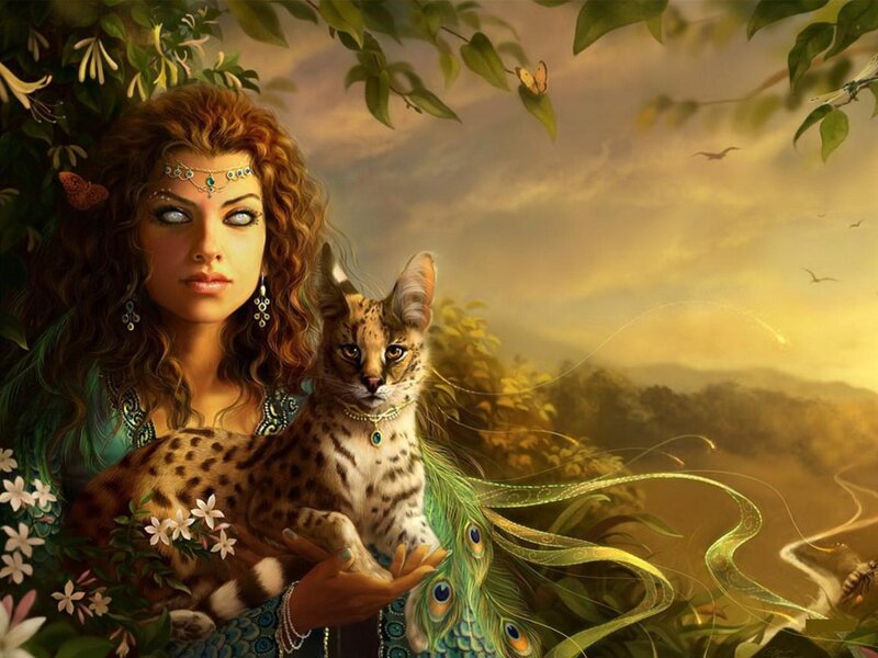 Woman Holding Serval Cat — Green