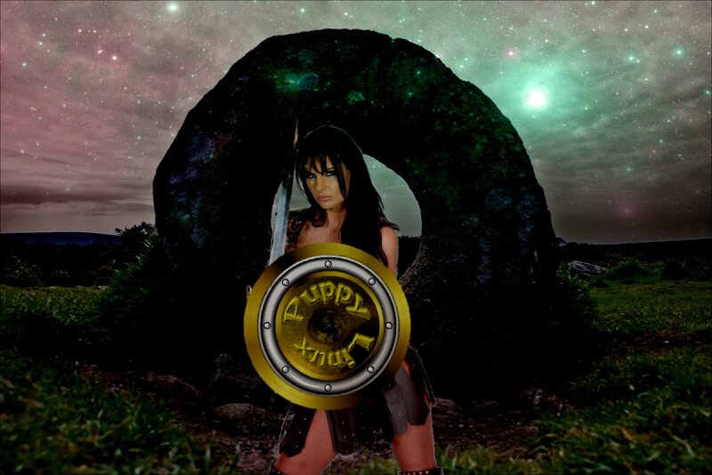 Woman Holding Shield