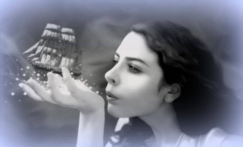 Woman Holding Ship Model — Black