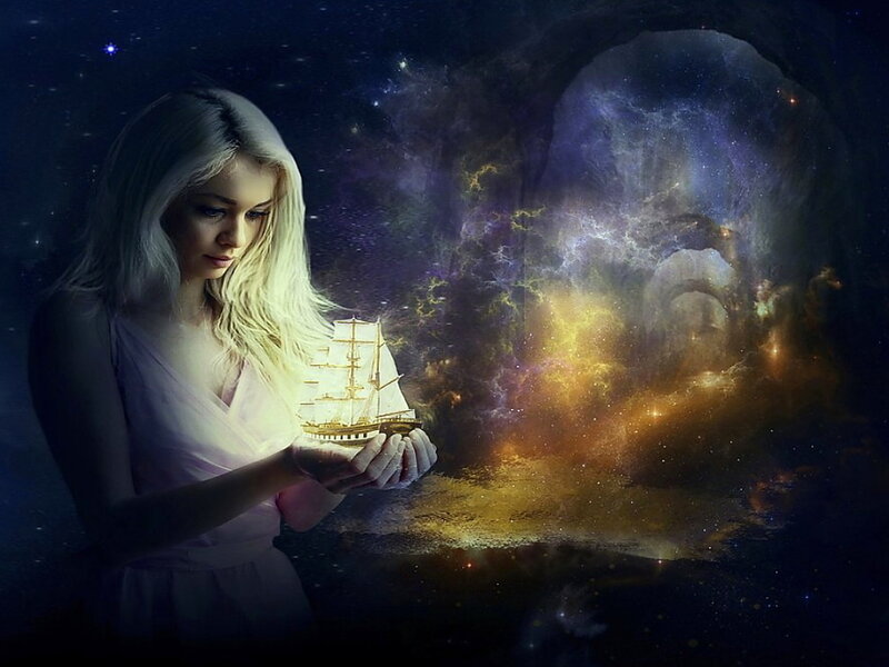 Woman Holding Ship Model — Purple