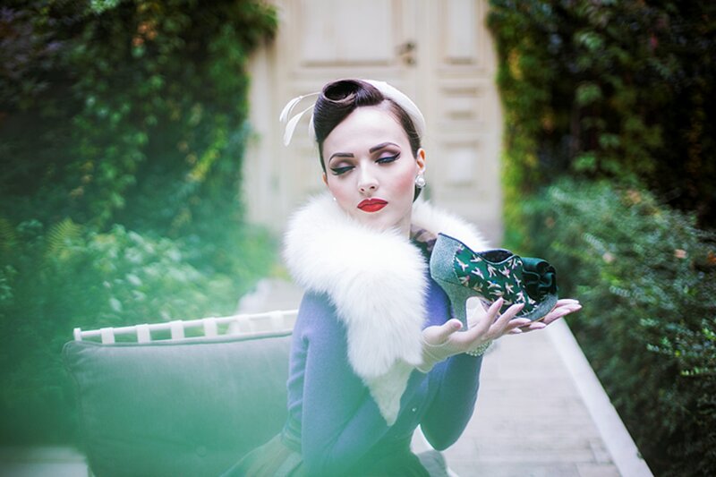 Woman Holding Shoe — White