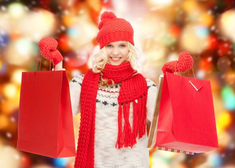 Woman Holding Shopping Bags — Red, Festive, Winter