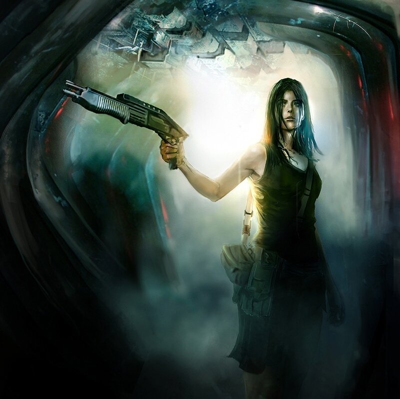 Woman Holding Shotgun — Black