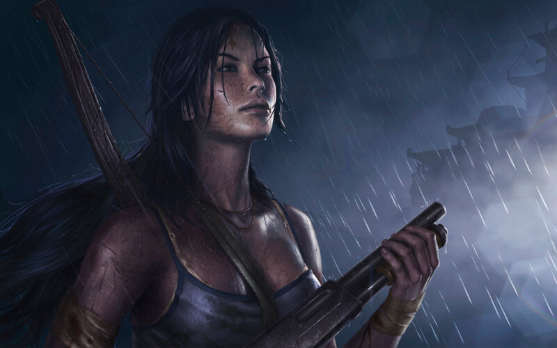 Woman Holding Shotgun — Blue